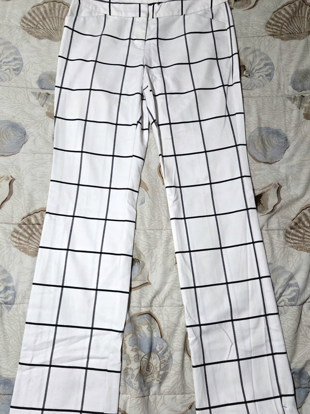 Express Editor White Pants with Black Windowpane Check, Size 6R